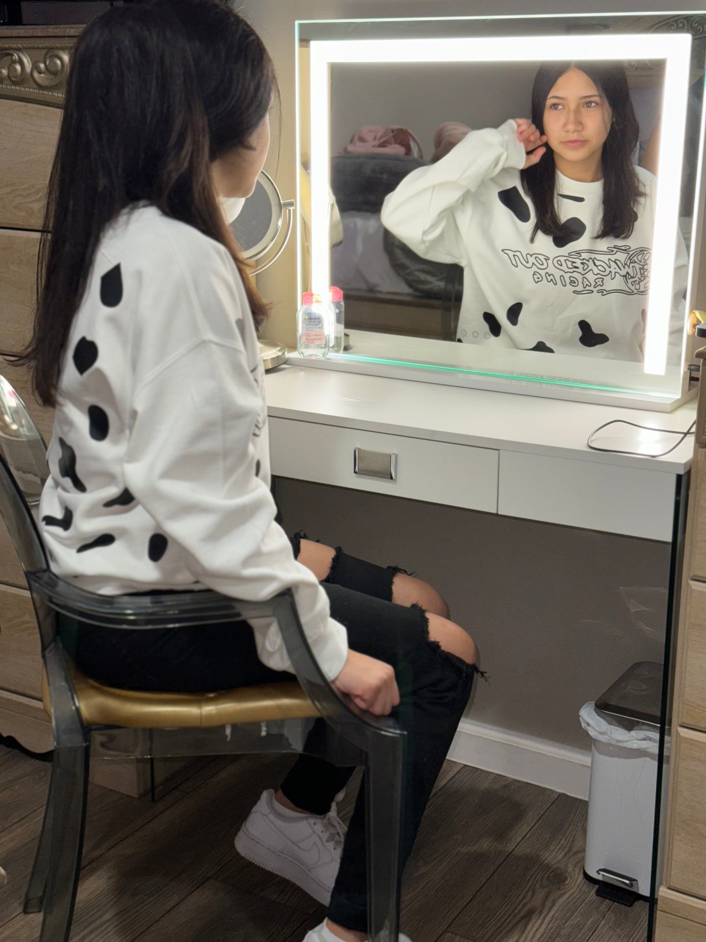 Crewneck Sweatshirt Cow Print